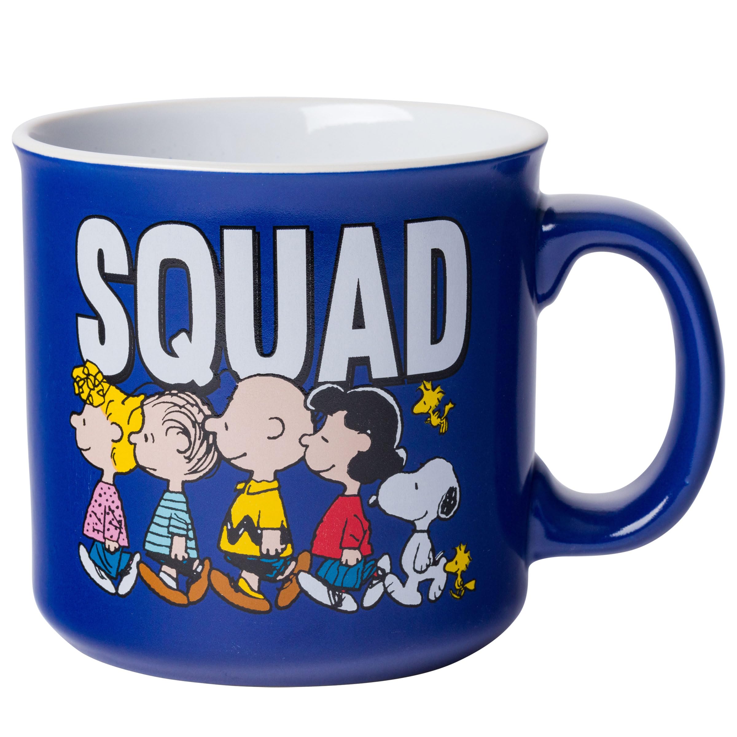 Silver Buffalo Peanuts Squad mug front view with characters, ideal for cozy mornings.