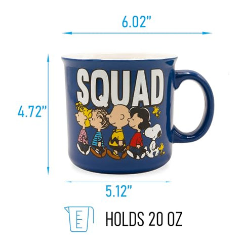 Silver Buffalo Peanuts Squad mug side featuring Charlie Brown and Snoopy, great for everyday coffee.