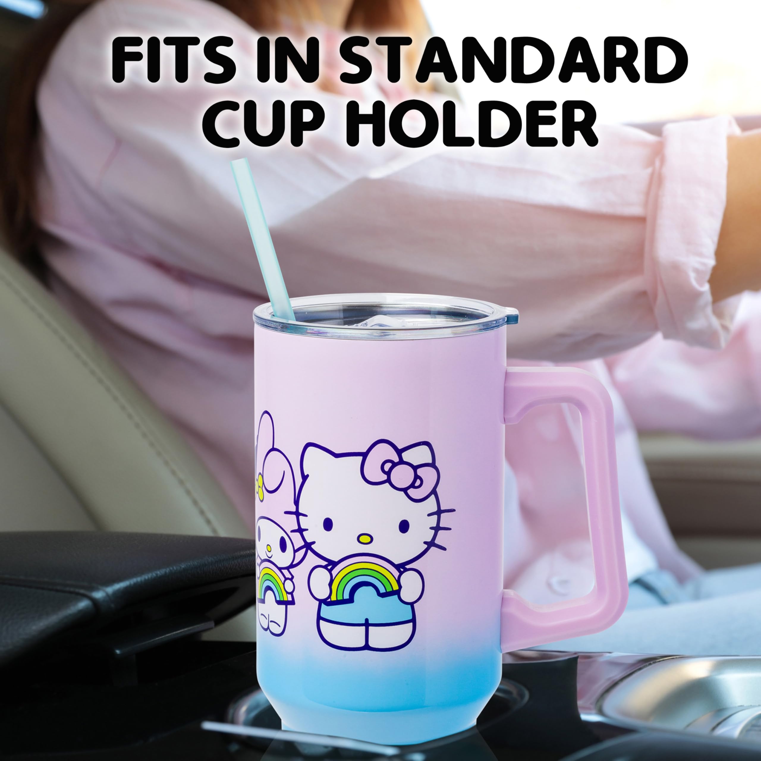Silver Buffalo tumbler fits standard cup holders for easy travel