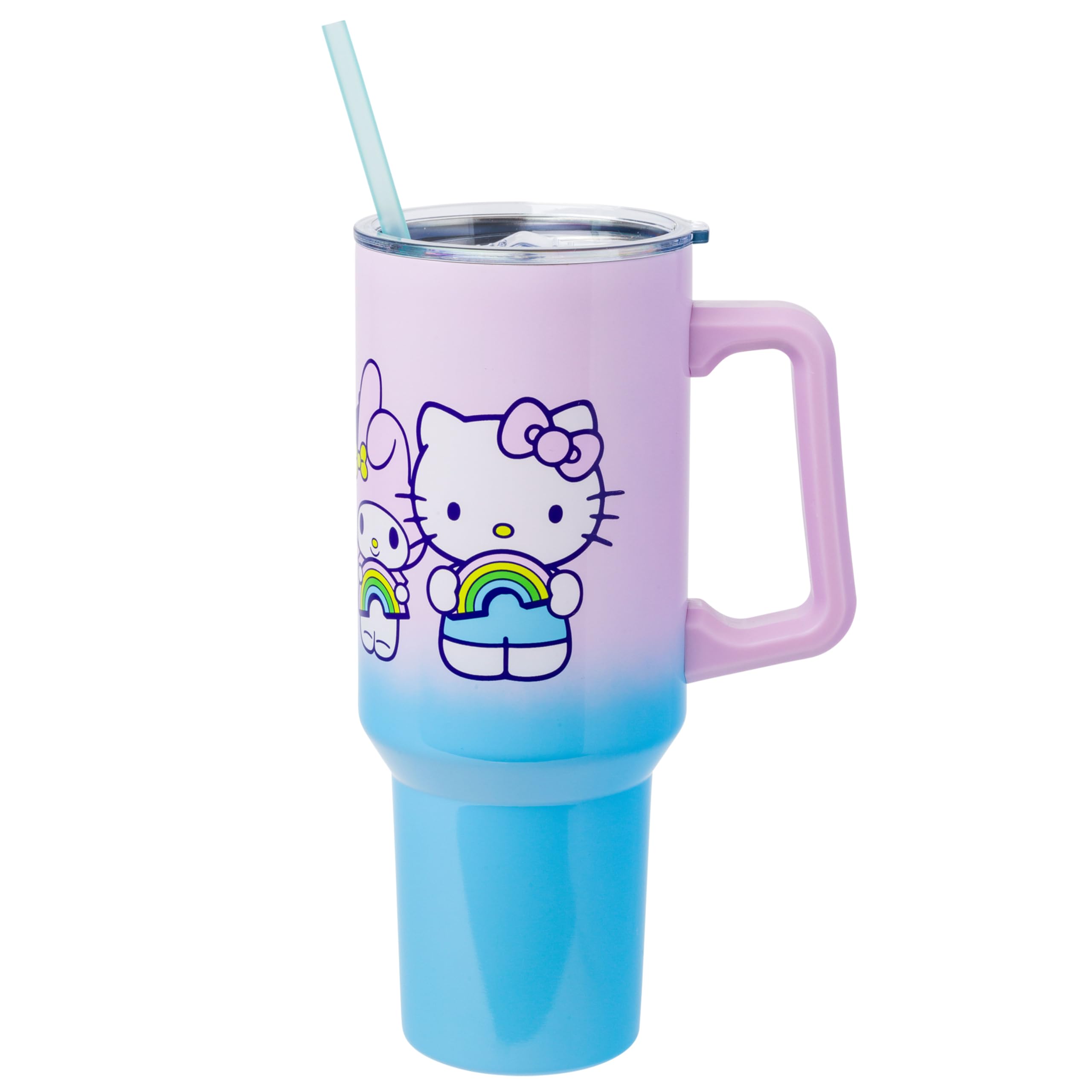 Silver Buffalo Hello Kitty rainbow ombre 40oz tumbler for on-the-go hydration