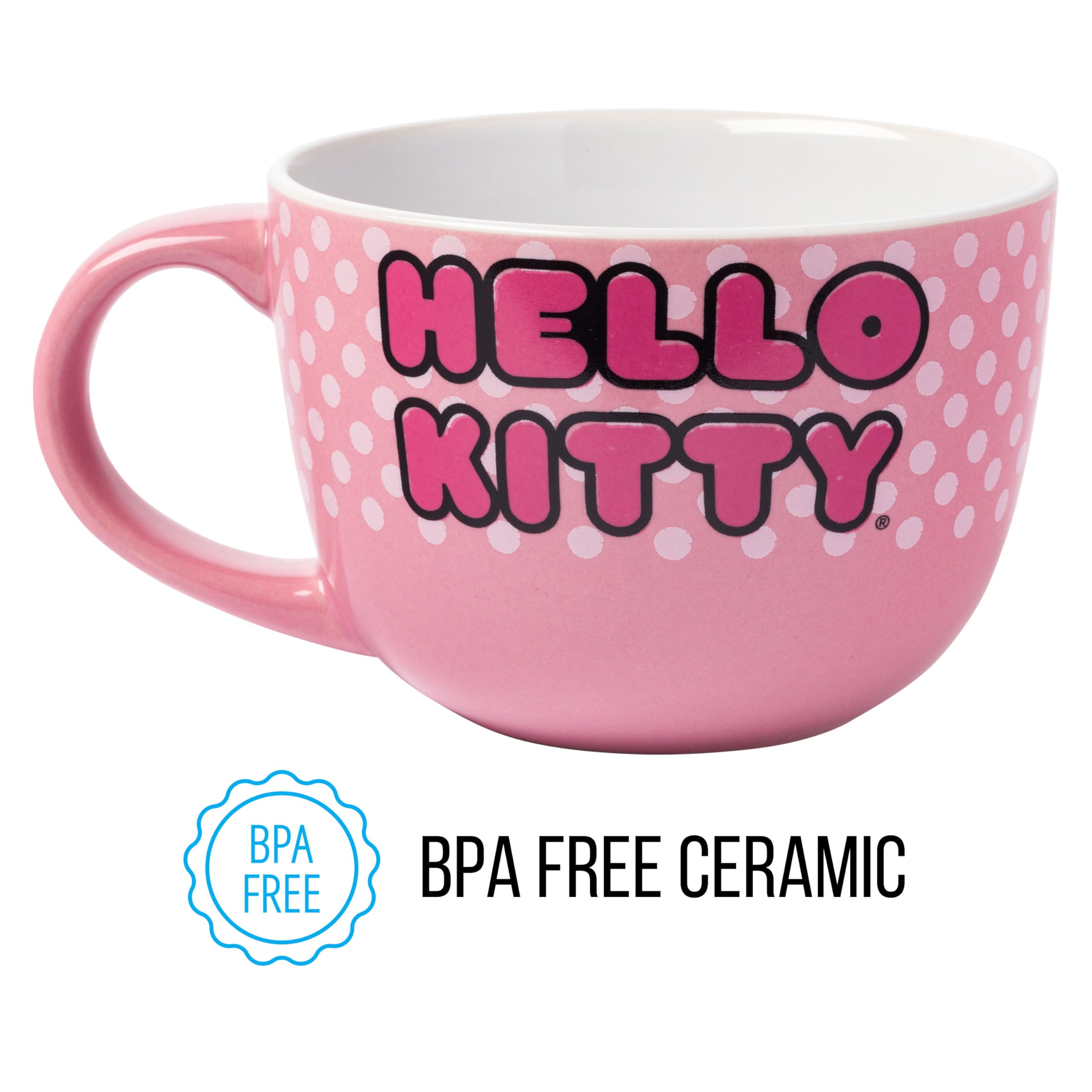 Silver Buffalo Hello Kitty top-rack dishwasher-safe mug for easy cleaning.