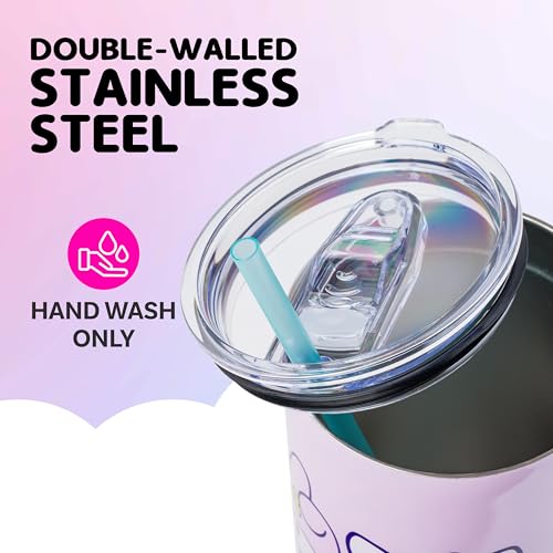 Silver Buffalo tumbler with a sturdy handle and sip-ready straw