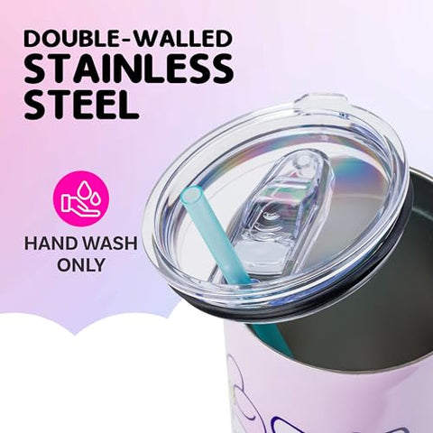 Silver Buffalo tumbler with a sturdy handle and sip-ready straw