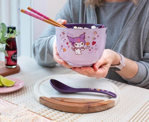 Official Sanrio collectible branding on the Kuromi ramen set