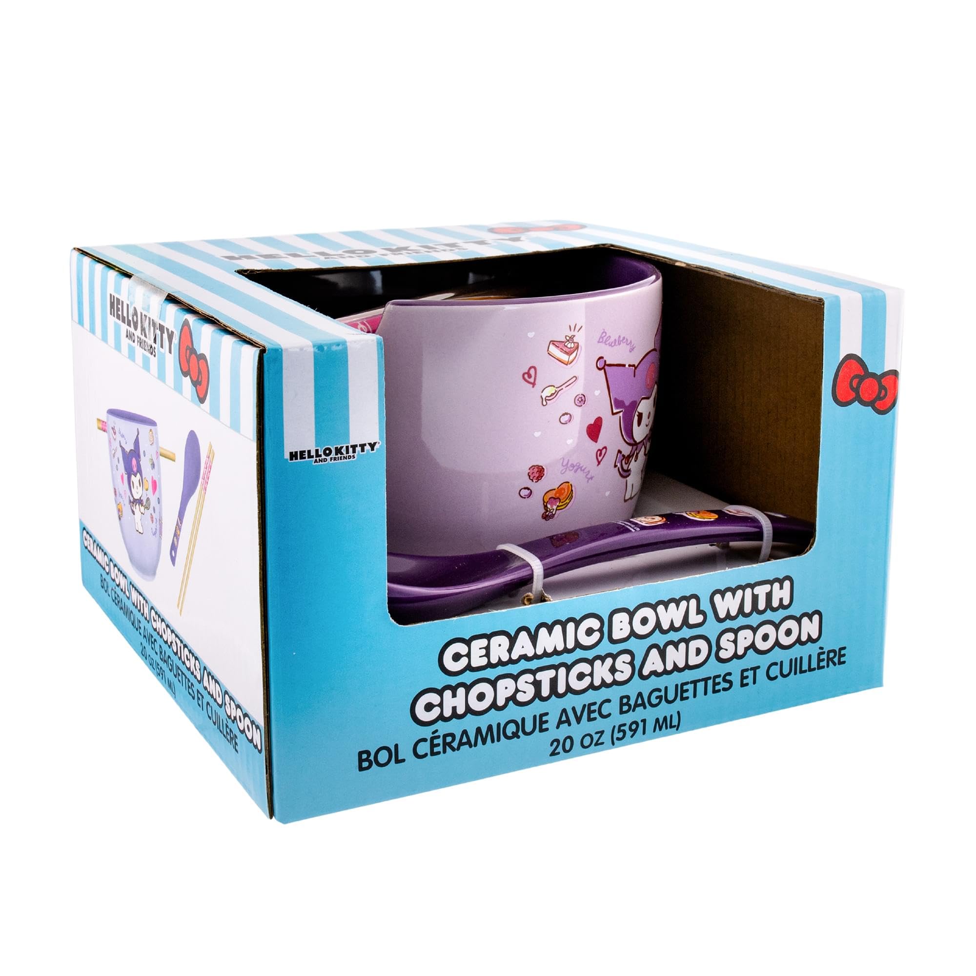 Official Sanrio Kuromi packaging with the collectible ramen dinnerware set