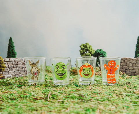Official DreamWorks Shrek glassware by Silver Buffalo for collectible home bar.