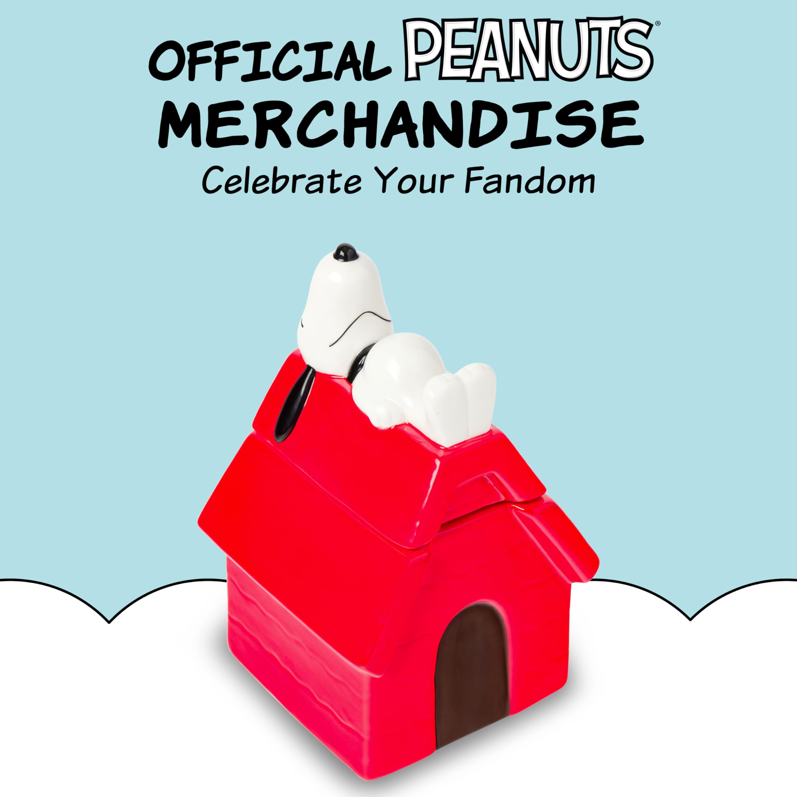 Silver Buffalo Snoopy house ceramic jar product image invites collectible display ideas.
