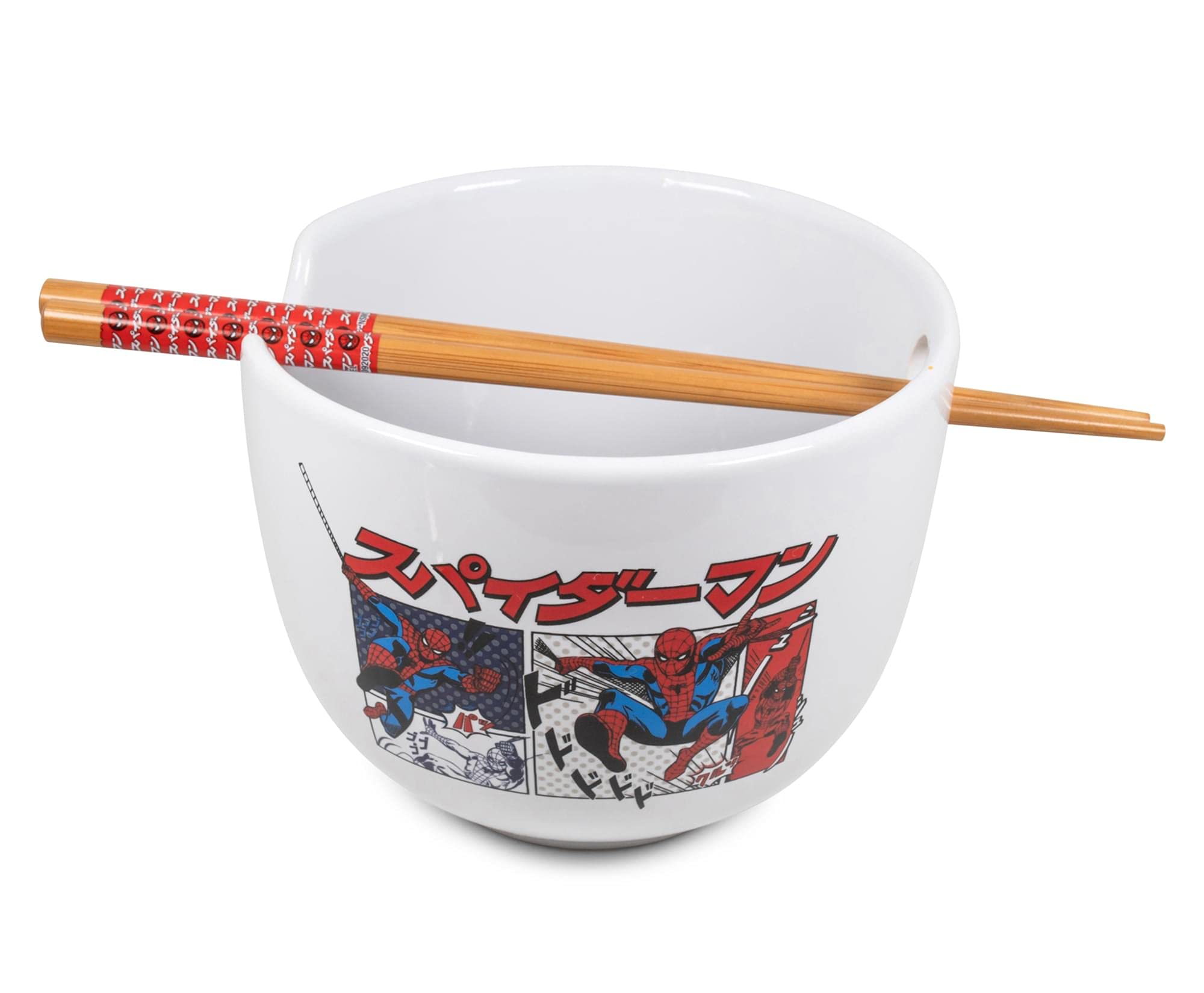 Spider-Man manga panels on a white ceramic bowl by Silver Buffalo.