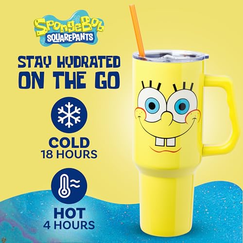 SpongeBob design on both sides of the Silver Buffalo tumbler stays visible during travel.