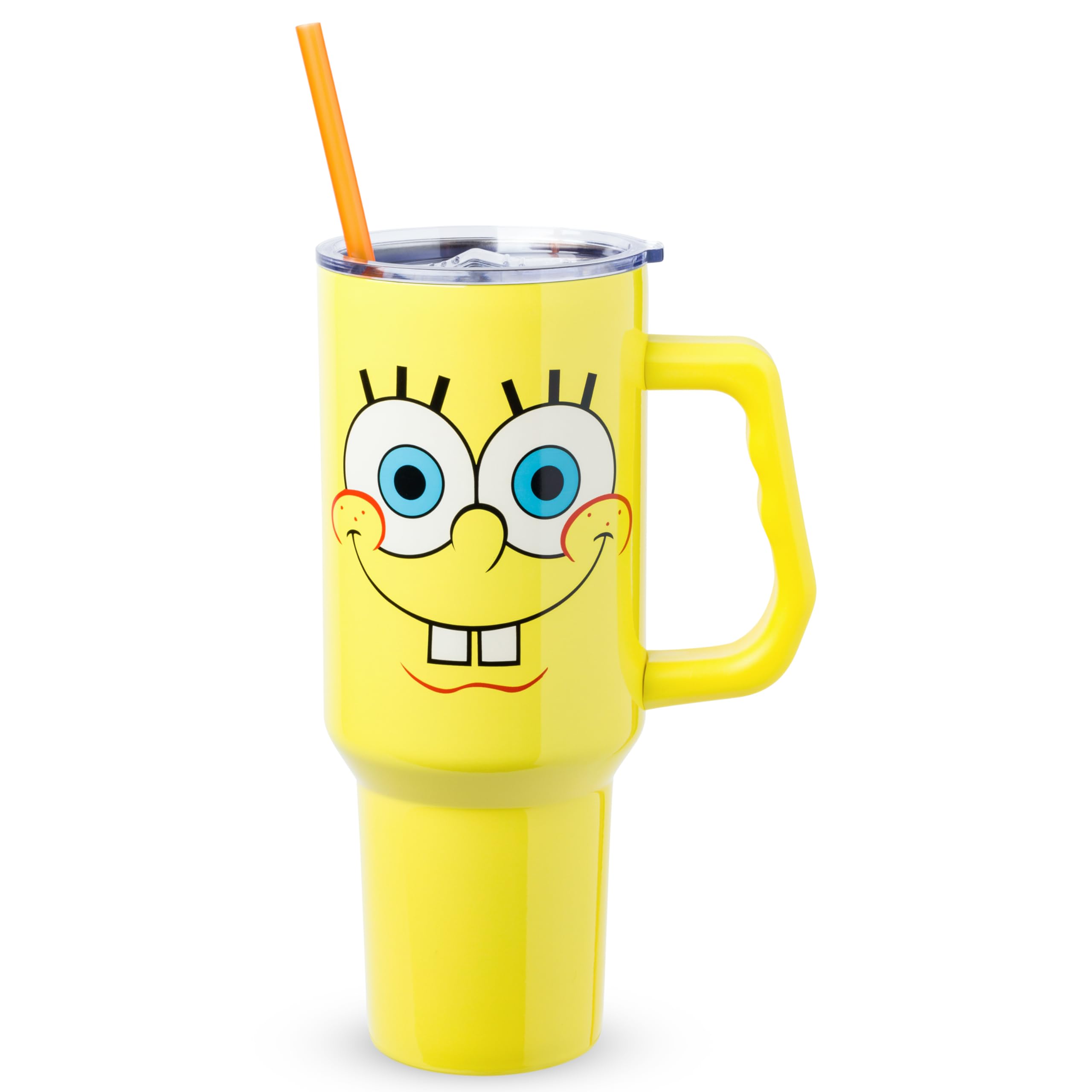 Silver Buffalo SpongeBob tumbler with iconic face for bold daily hydration.