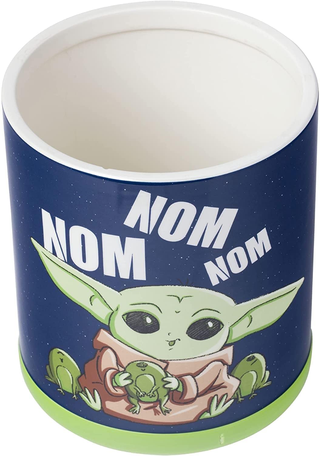 Nom Nom Nom motif adds playful touch for Mandalorian fans.