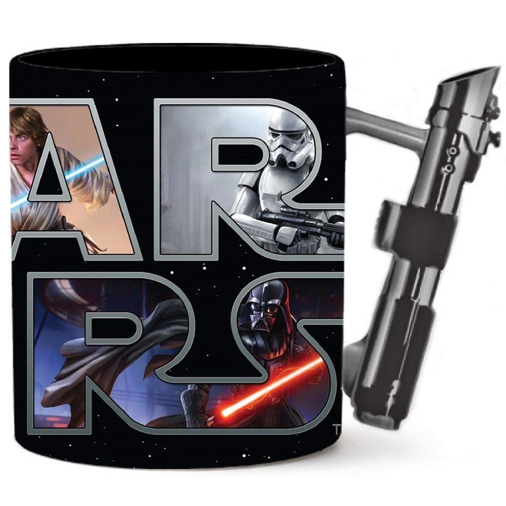 Silver Buffalo Star Wars mug with sculpted lightsaber handle for immersive mornings