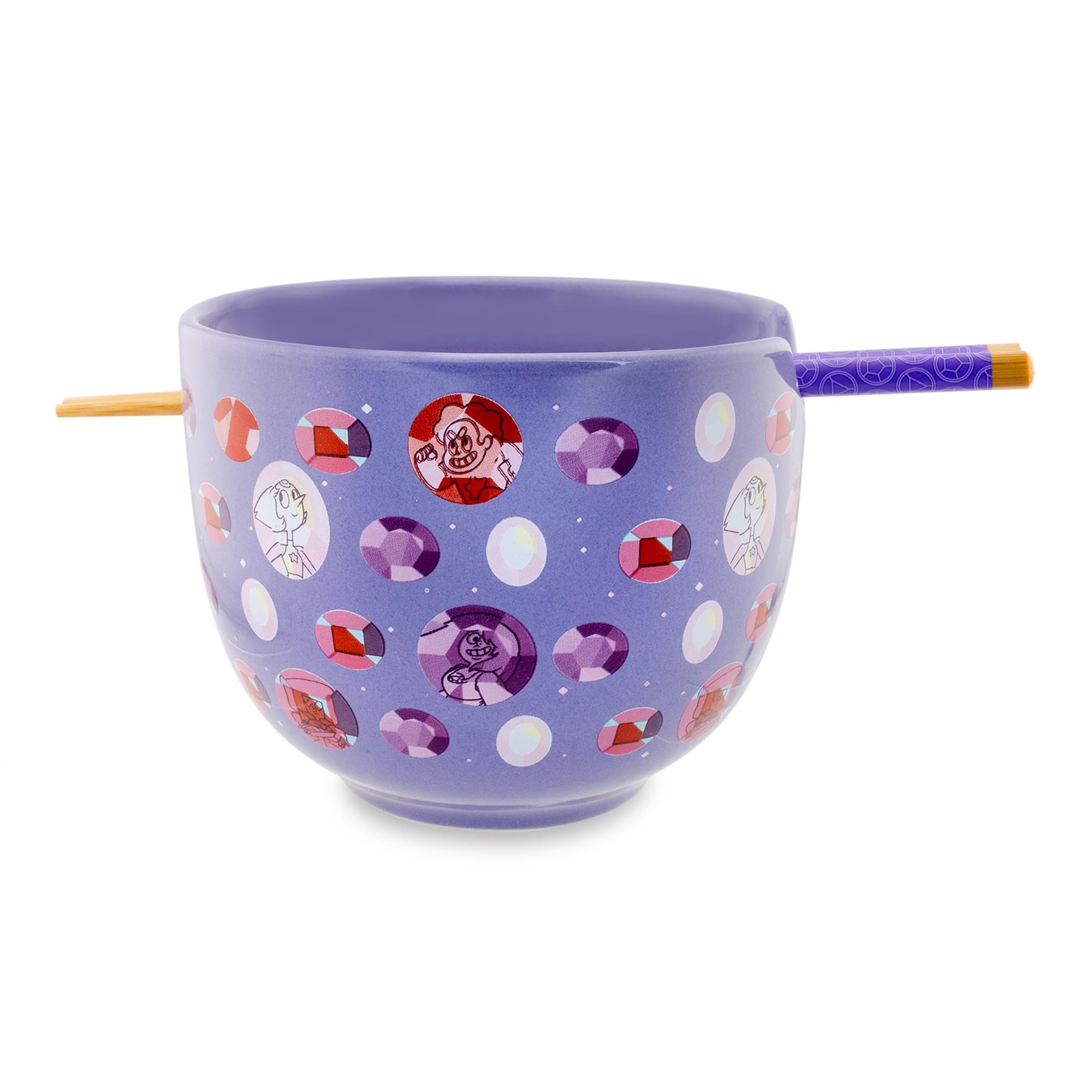 Silver Buffalo Steven Universe ramen bowl with chopsticks inside, keeps utensils tidy.