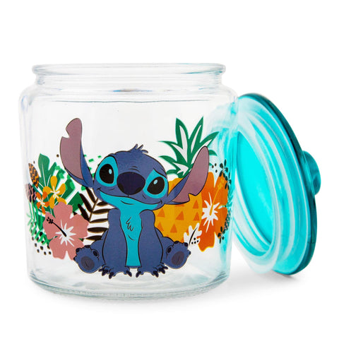 Stitch against a tropical background design adds playful decor and snack storage.