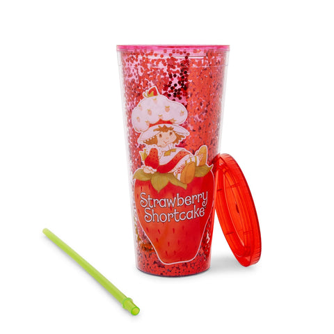 Silver Buffalo Strawberry Shortcake Confetti Cup glitter background adds playful style