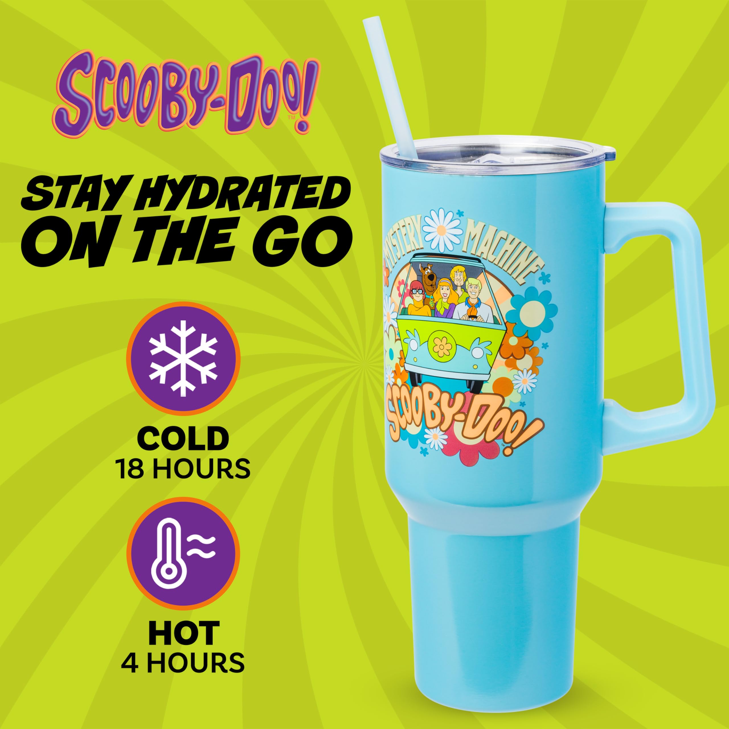 Silver Buffalo tumbler with handle and straw, ideal for all-day hydration at work or travel.