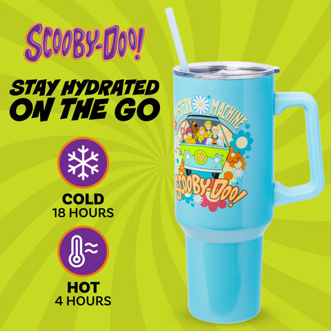 Silver Buffalo tumbler with handle and straw, ideal for all-day hydration at work or travel.