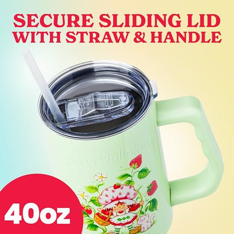 Silver Buffalo tumbler with reusable straw, screw-on lid, and convenient transport handle.