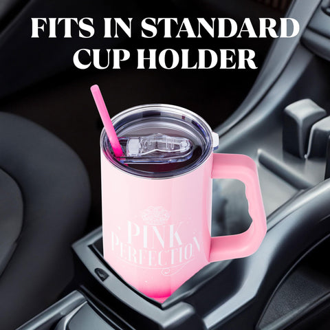 Fits standard cup holders; Silver Buffalo Wicked Glinda 40oz travel-friendly tumbler.