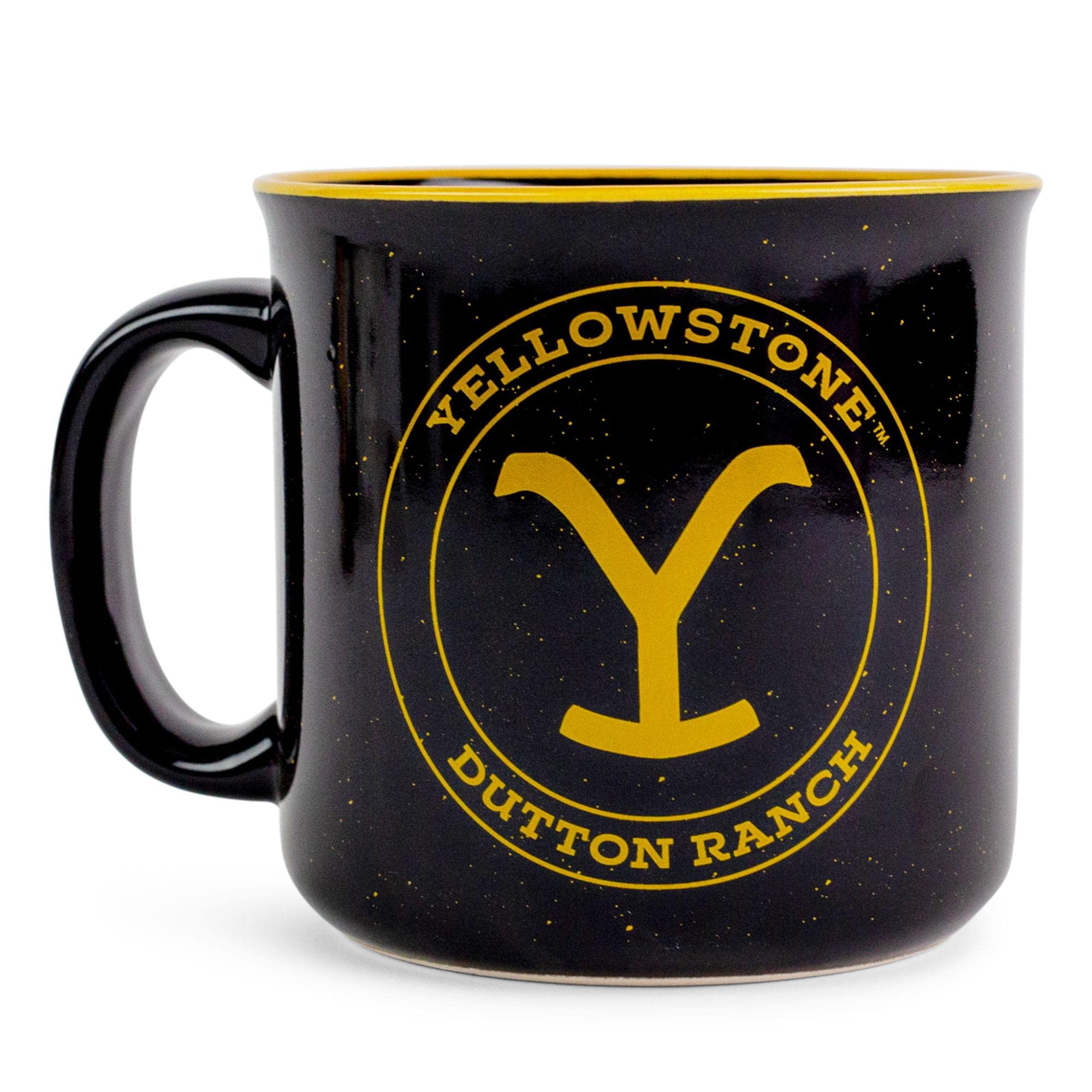 Silver Buffalo Yellowstone mug close-up showing orange branding