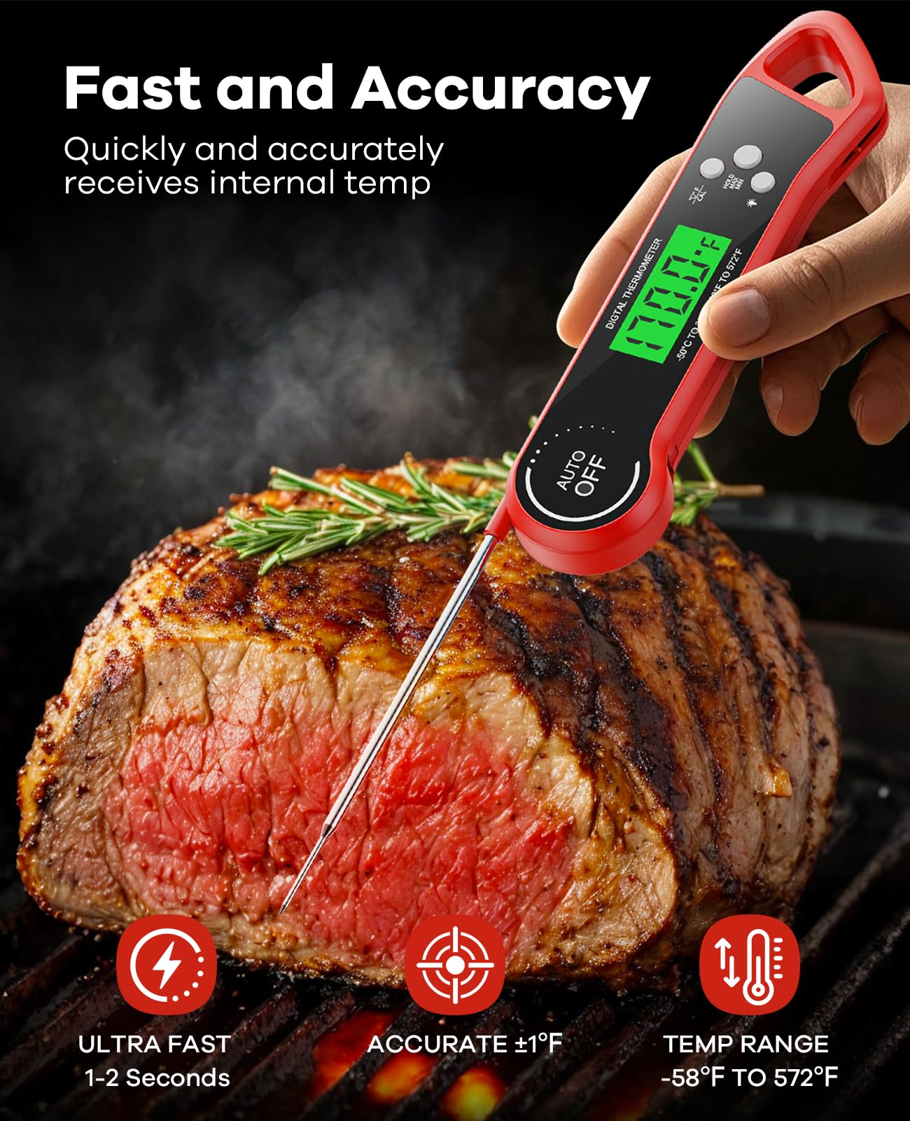 SILVLF meat thermometer backlit display ideal for night grilling