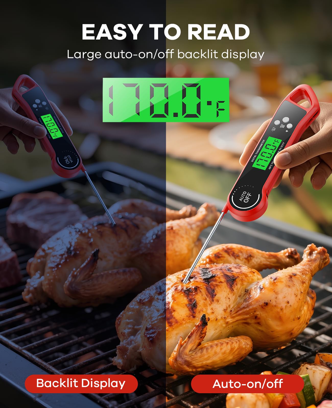 SILVLF IPX7 waterproof thermometer with stainless steel probe for easy cleaning