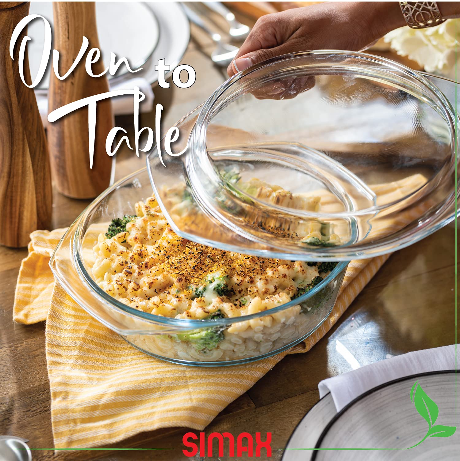 SIMAX fridge-storable dish with flat lid optimizes space.