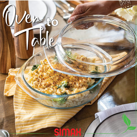 SIMAX fridge-storable dish with flat lid optimizes space.
