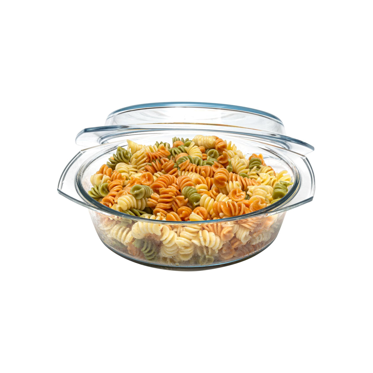 SIMAX casserole dish with lid for 2-quart round use in oven-to-table meals.