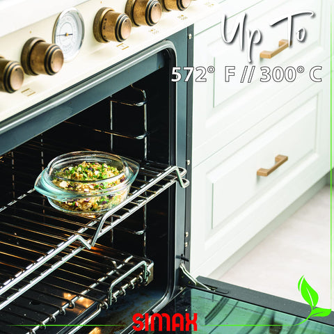 Dish being cooled in fridge with flat lid for space-saving storage.