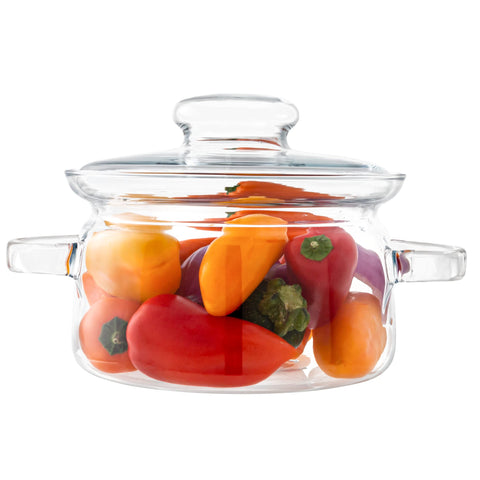 SIMAX 48oz simmer pot in clear glass for toxin-free, flavor-neutral cooking.