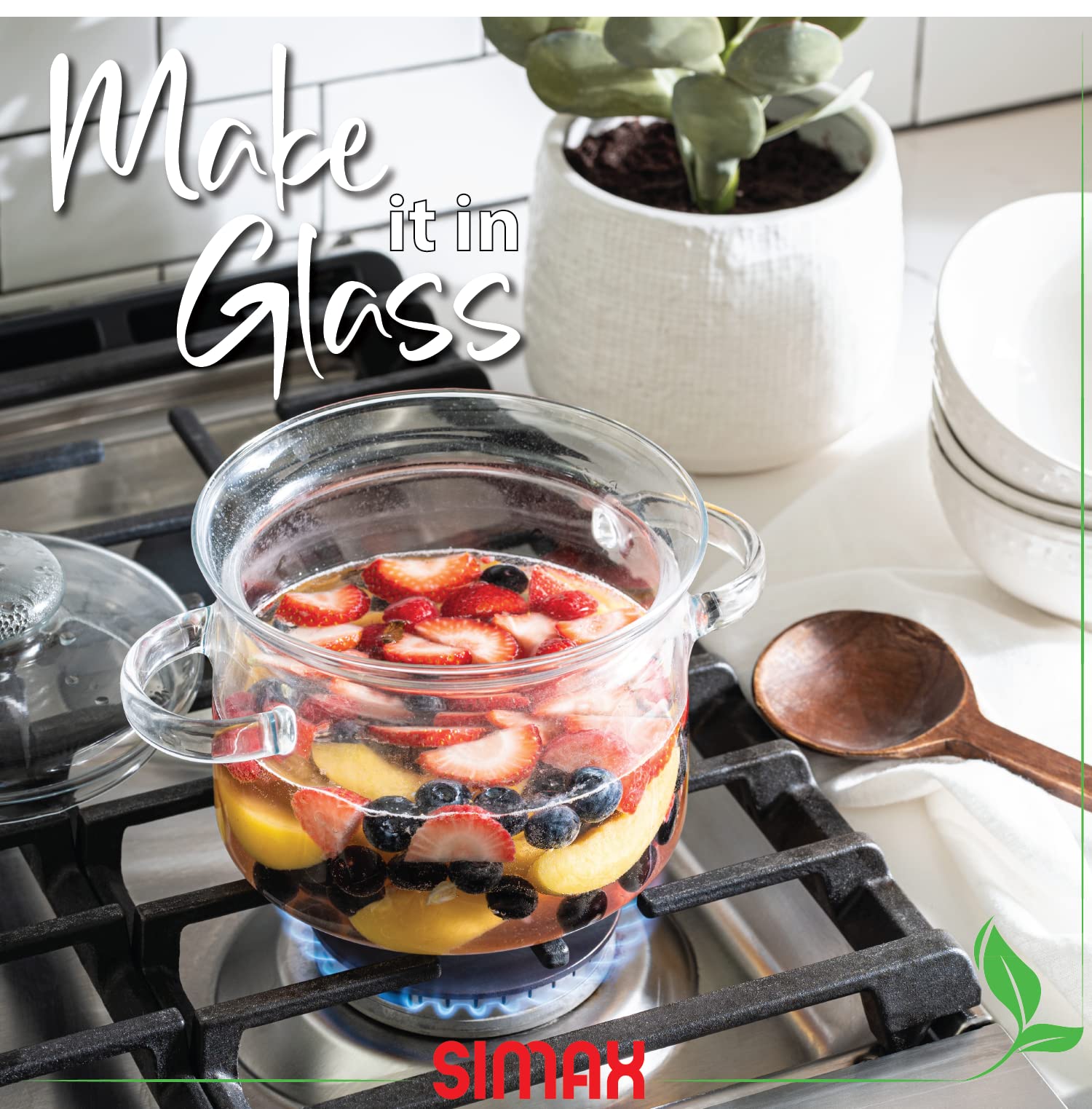 SIMAX simmer pot features easy-grip handles that stay cool on the stove.