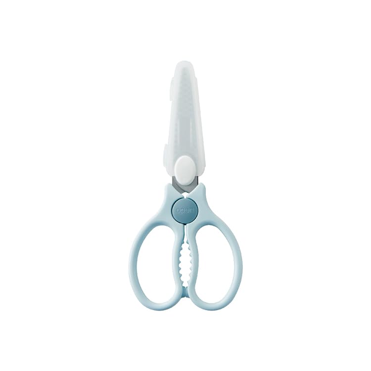Simba food scissors blue in closed position for safe packing.