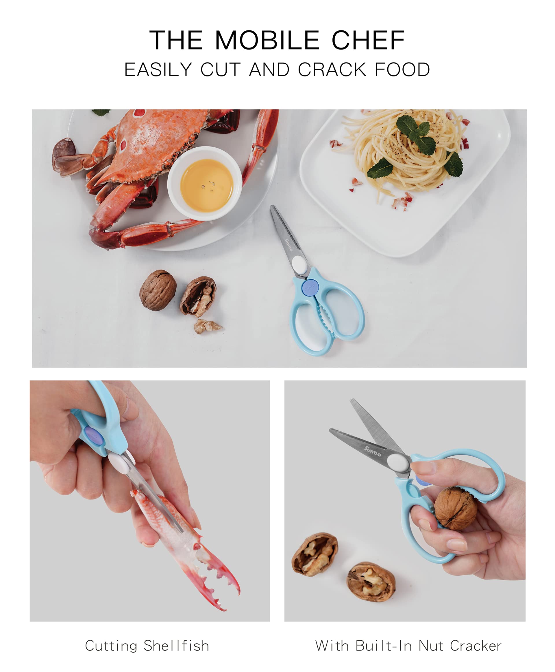 Simba food scissors blue easy-clean design promotes hygiene on outings.