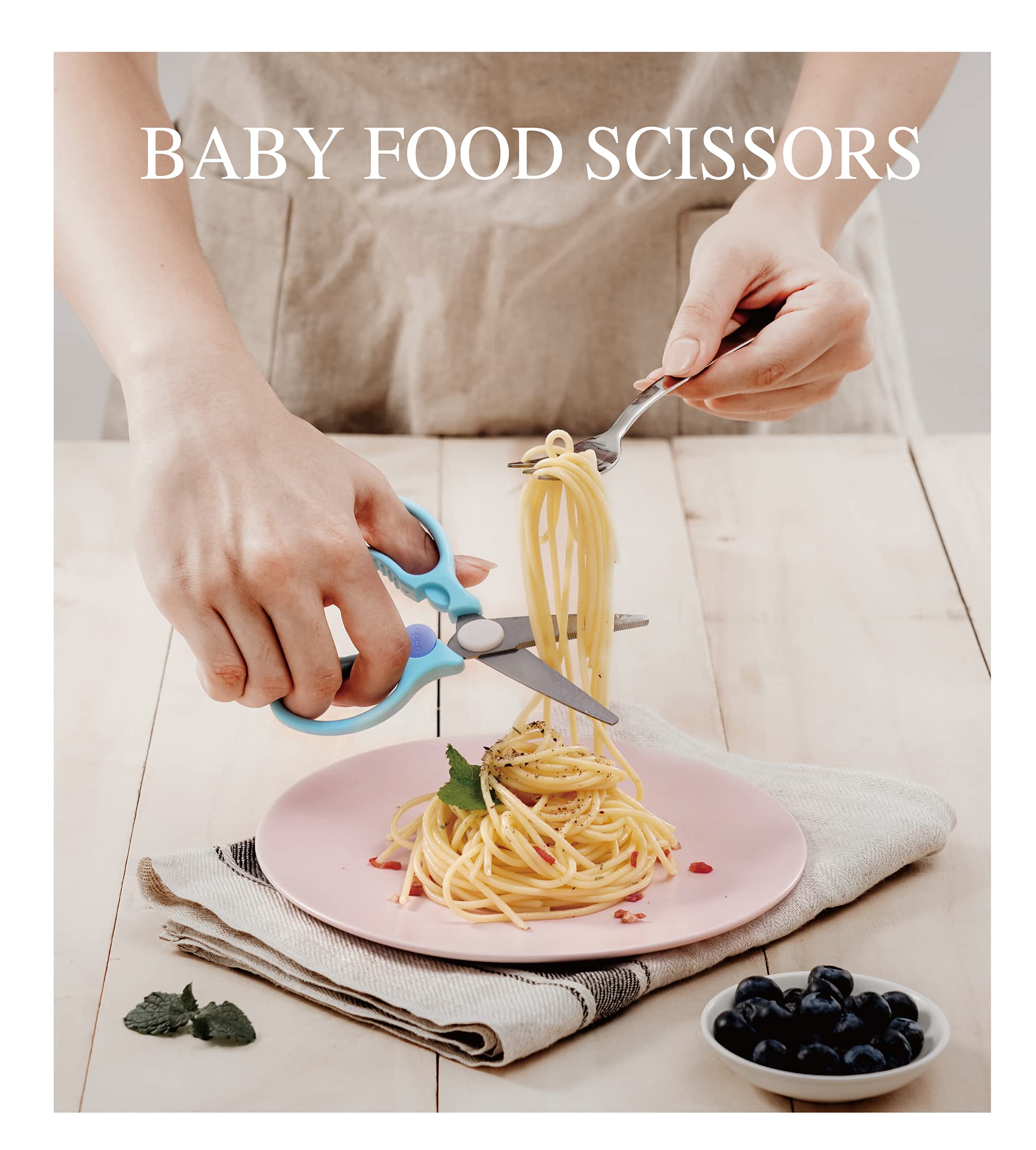 Simba food scissors blue nut-cracker handles assist cracking shells and crab legs.
