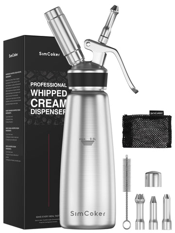 SimCoker 500 mL dispenser body shows durable stainless steel for smooth whipped cream