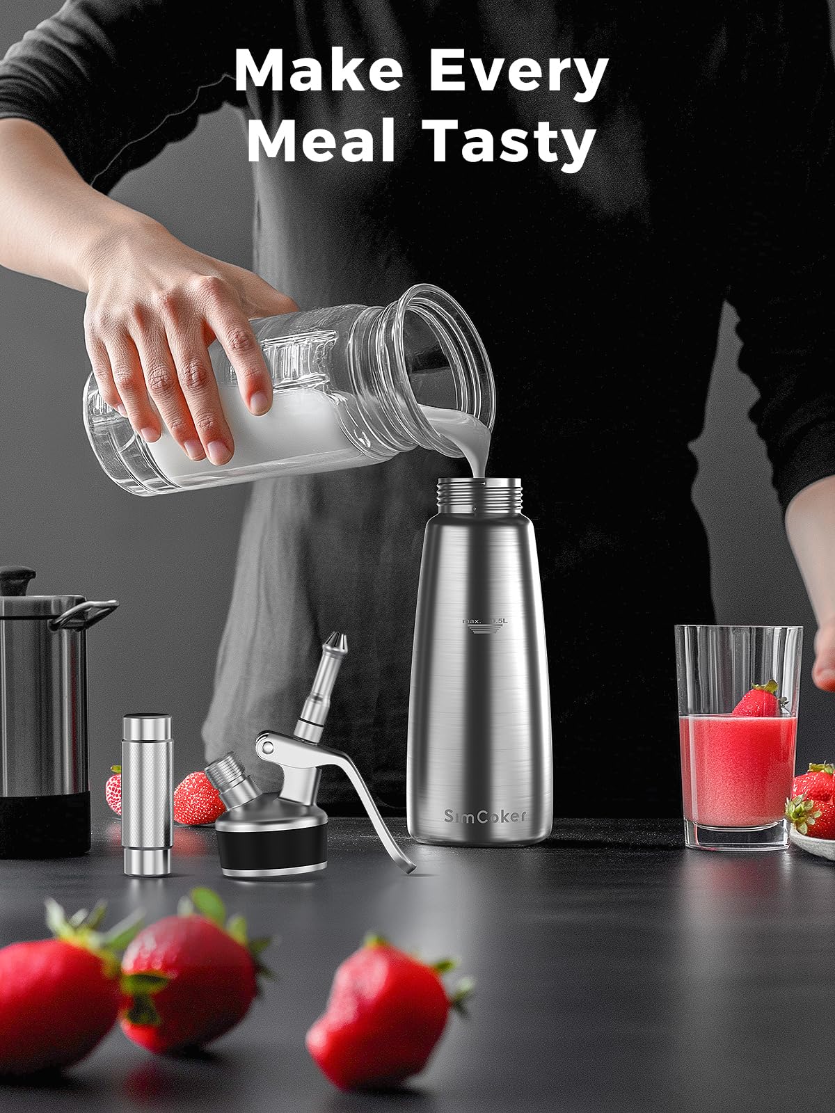 SimCoker dessert and coffee setup with rich toppings and glossy finish