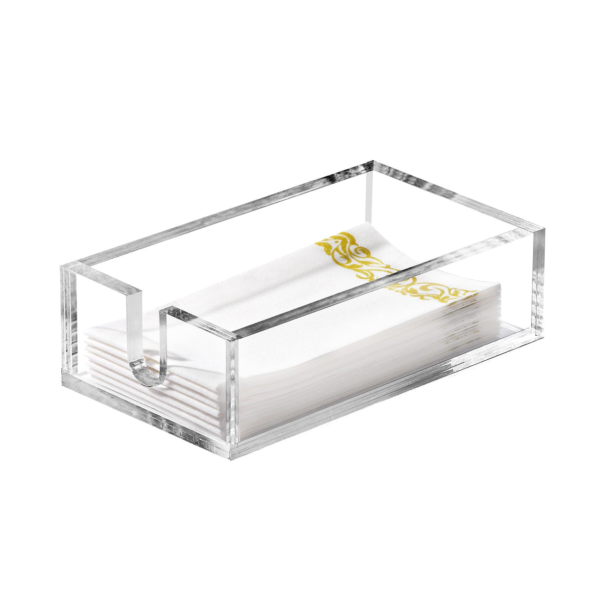 Simetufy acrylic napkin holder in clear finish on a dining table, elegant touch.