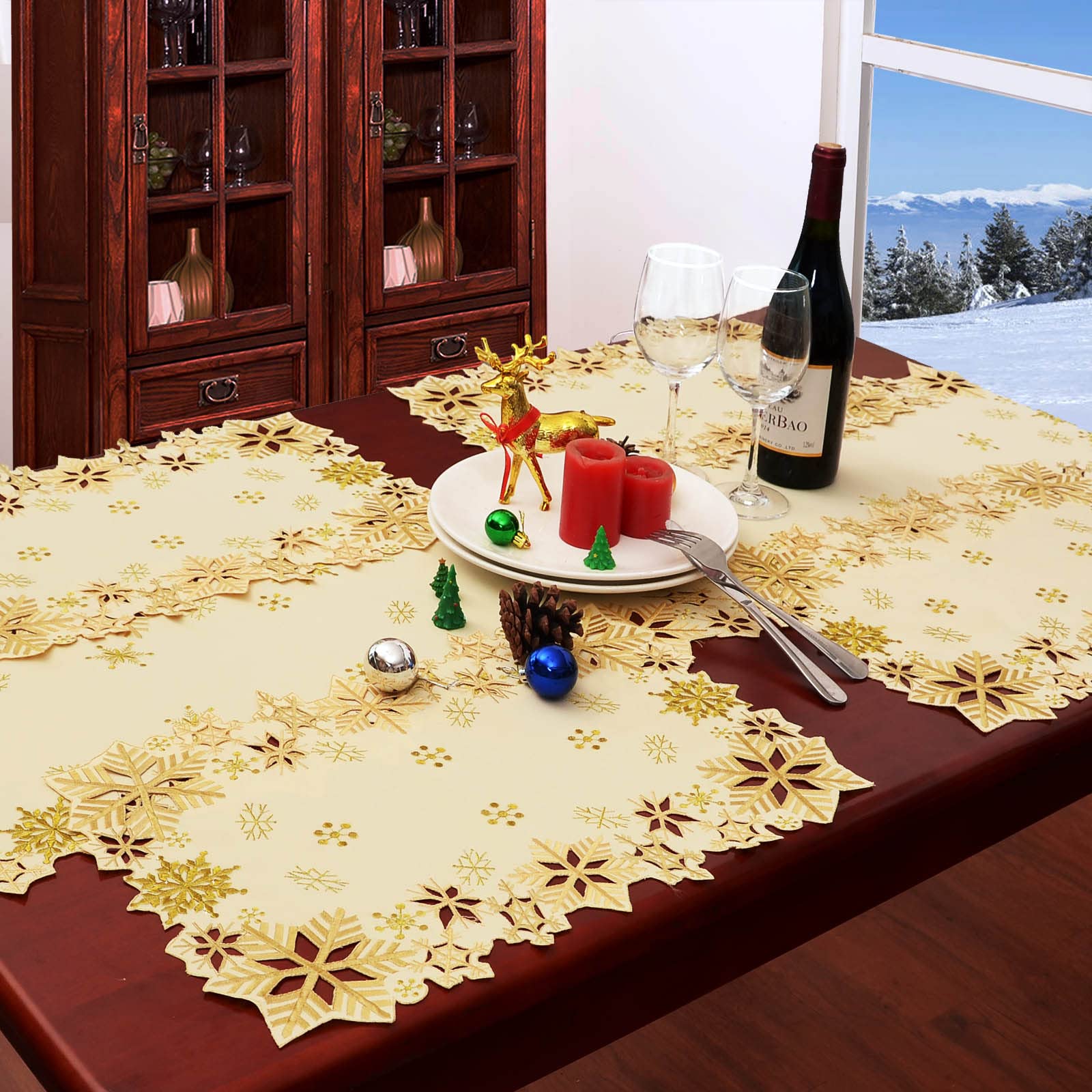 Simhomsen holiday ready runner features intricate edge cutouts for refined detail