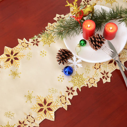 Simhomsen table runner placed on dining table with gold accents