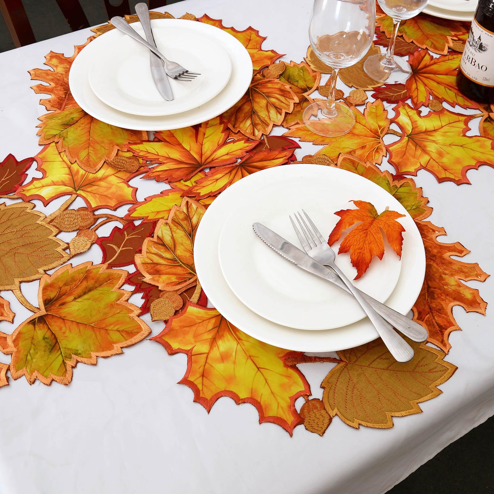 Simhomsen table runner on dining table creating an elegant autumn centerpiece