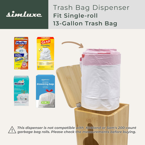 Simluxe trash bag dispenser stackable setup saves counter space and organizes bags.
