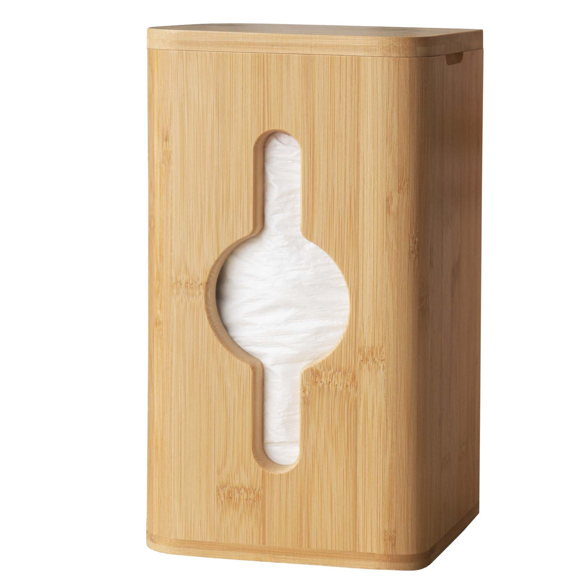 Simluxe trash bag dispenser wall mount with bamboo body for a tidy kitchen.