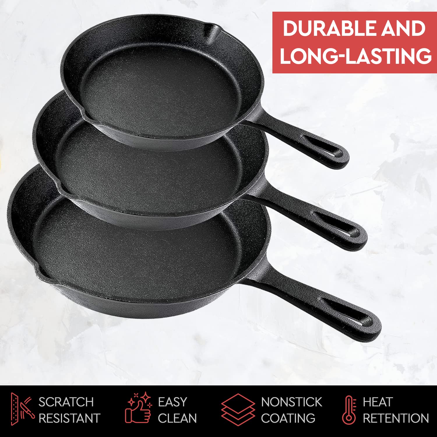 Simple Chef cast iron skillet 8-inch delivers even heat for uniform browning.