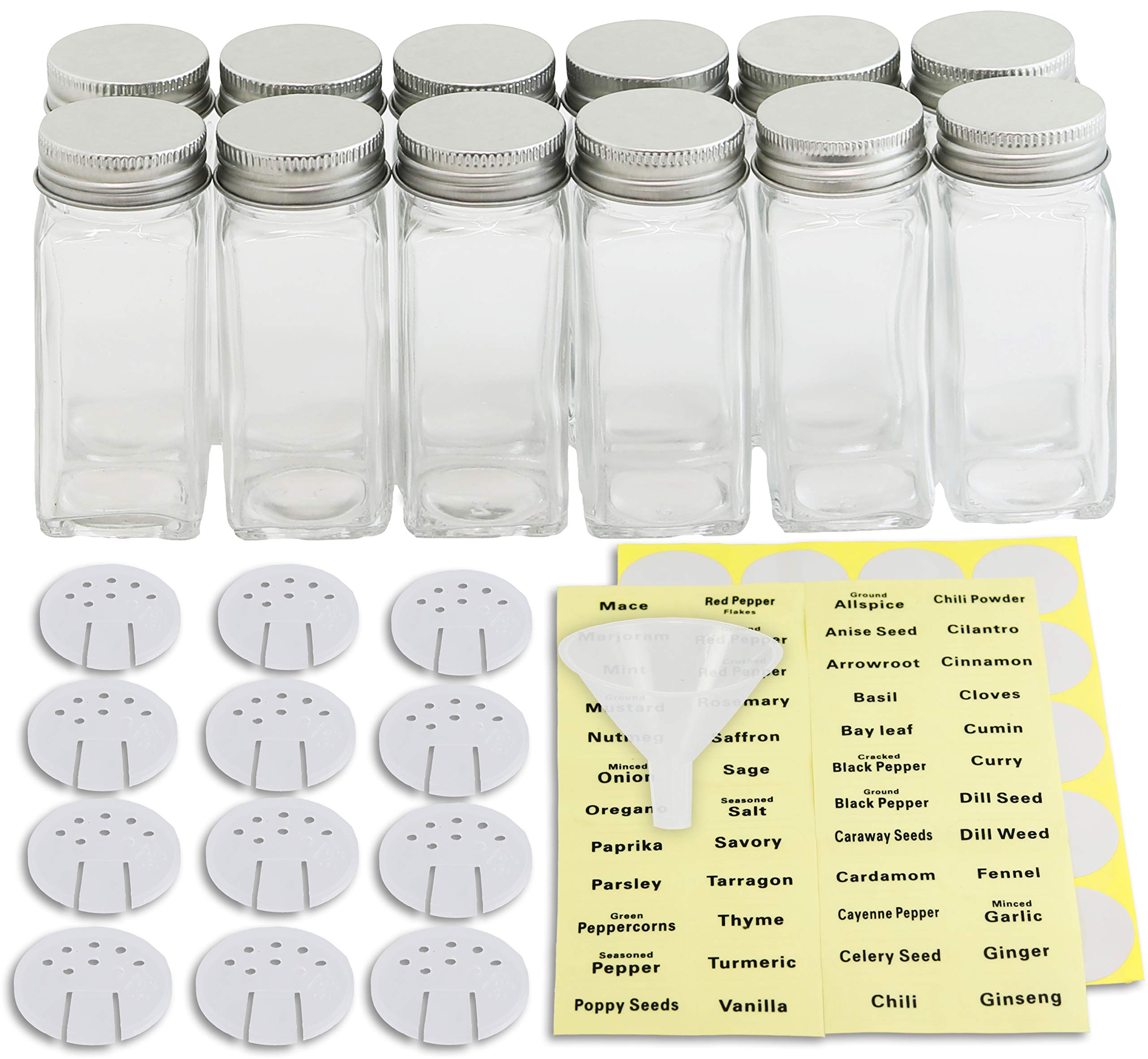 Simple Houseware 12-pack square spice bottles for organized pantry storage.