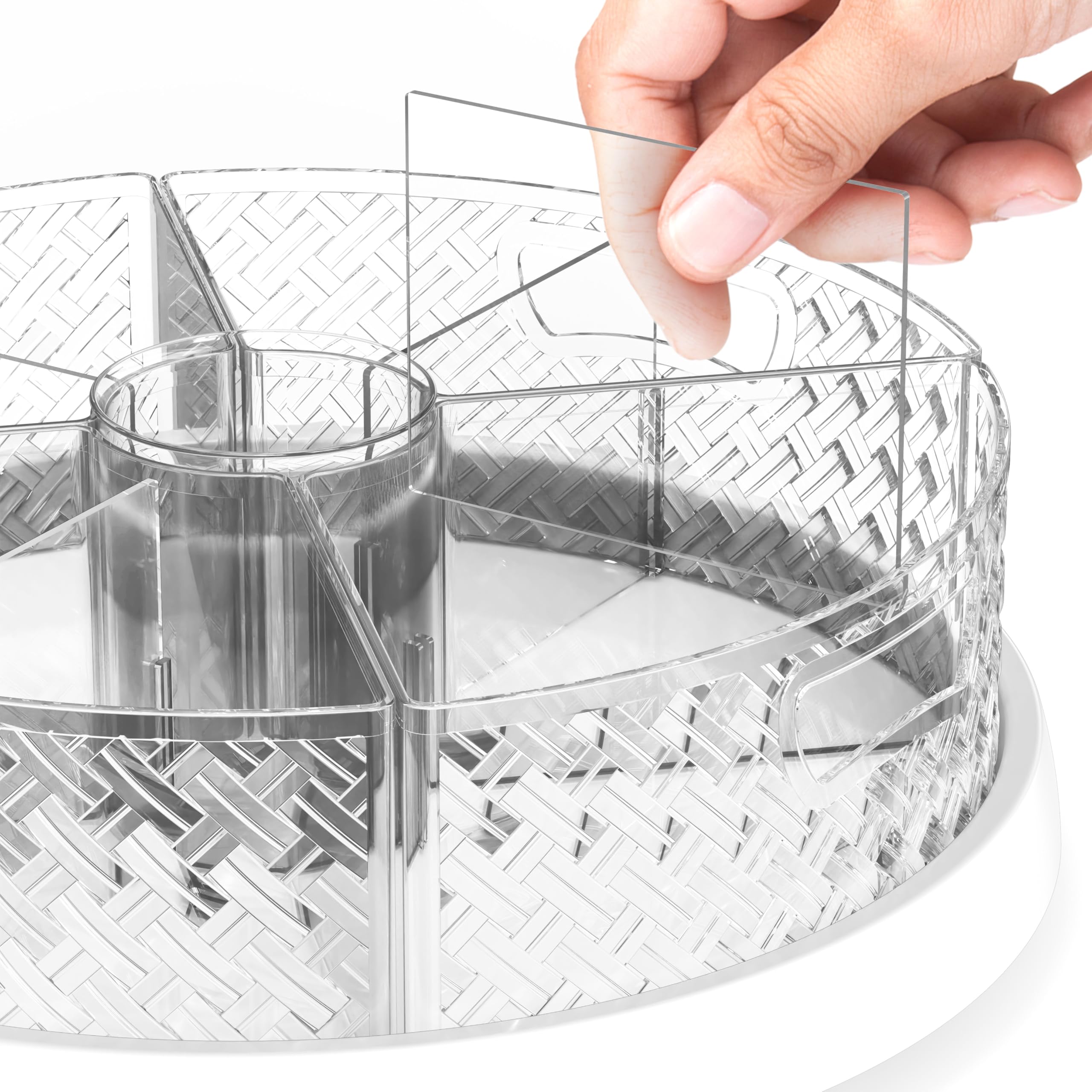 Simple Houseware Lazy Susan on desk promotes tidy, easy-reach organization.