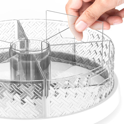 Simple Houseware Lazy Susan on desk promotes tidy, easy-reach organization.