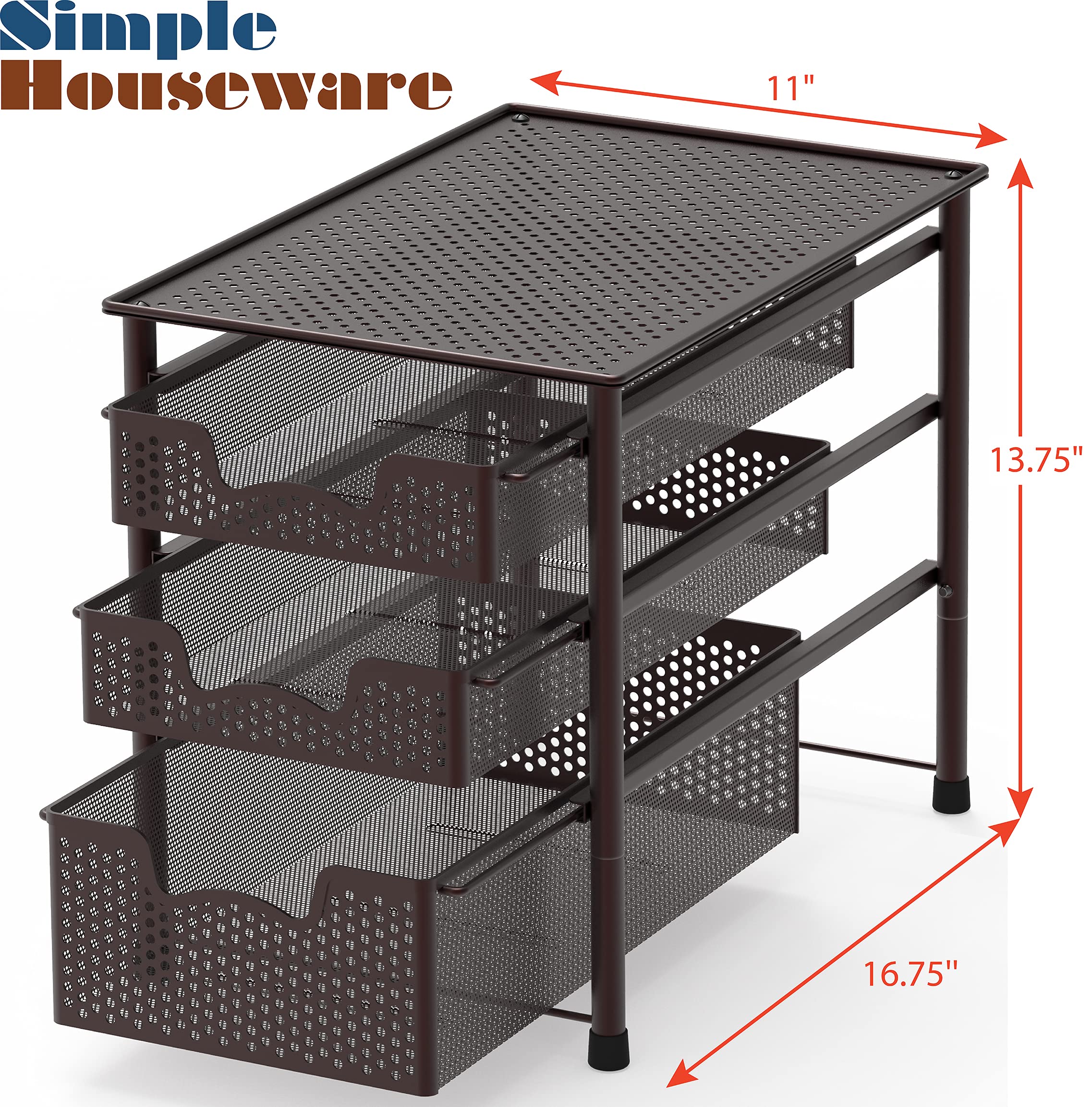 Two-drawer bronze organizer with top surface, versatile storage in use.