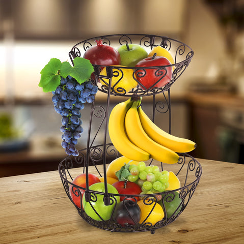 Simple Houseware 2-tier bronze basket dimensions, clear size guidance