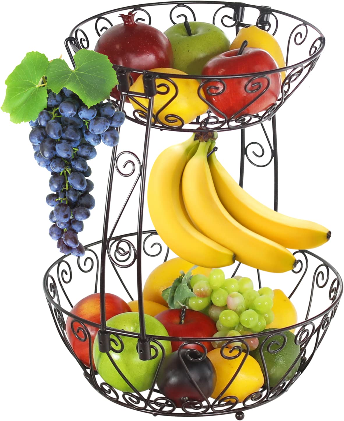 Simple Houseware 2-tier bronze fruit basket, front view, ideal for organized fruit display